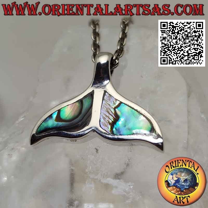 Flat whale tail silver pendant with paua shell