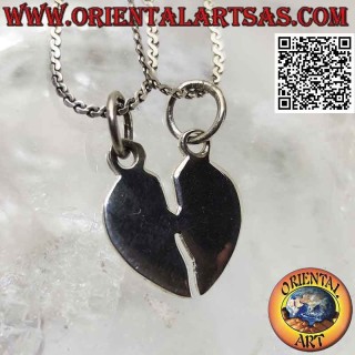 Colgante de plata doble, corazón roto liso plano "dulce mitad"
