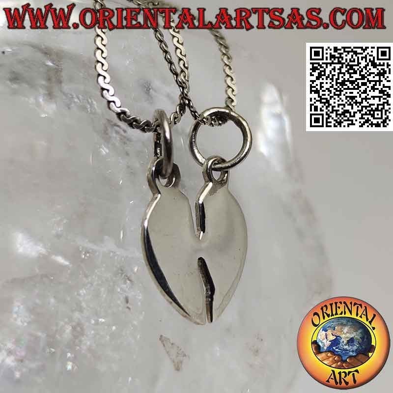 Double silver pendant, flat "sweet half" smooth broken heart