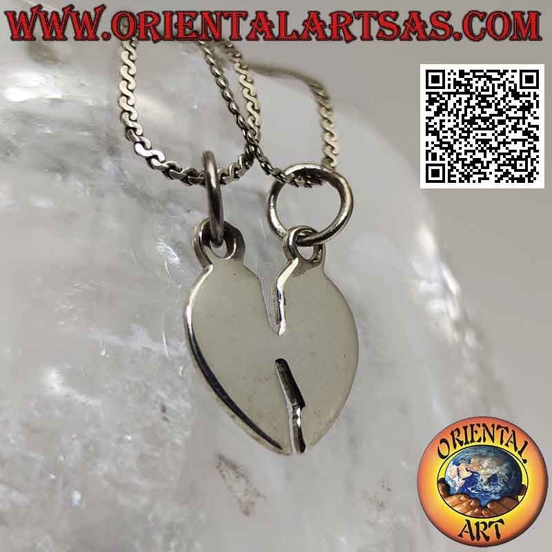 Colgante de plata doble, corazón roto liso plano "dulce mitad"