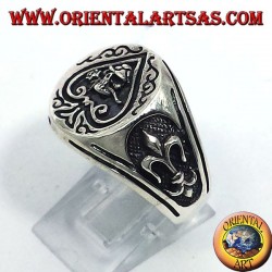 Silber Ring Ace of spades Schädel mit Rose im Mund