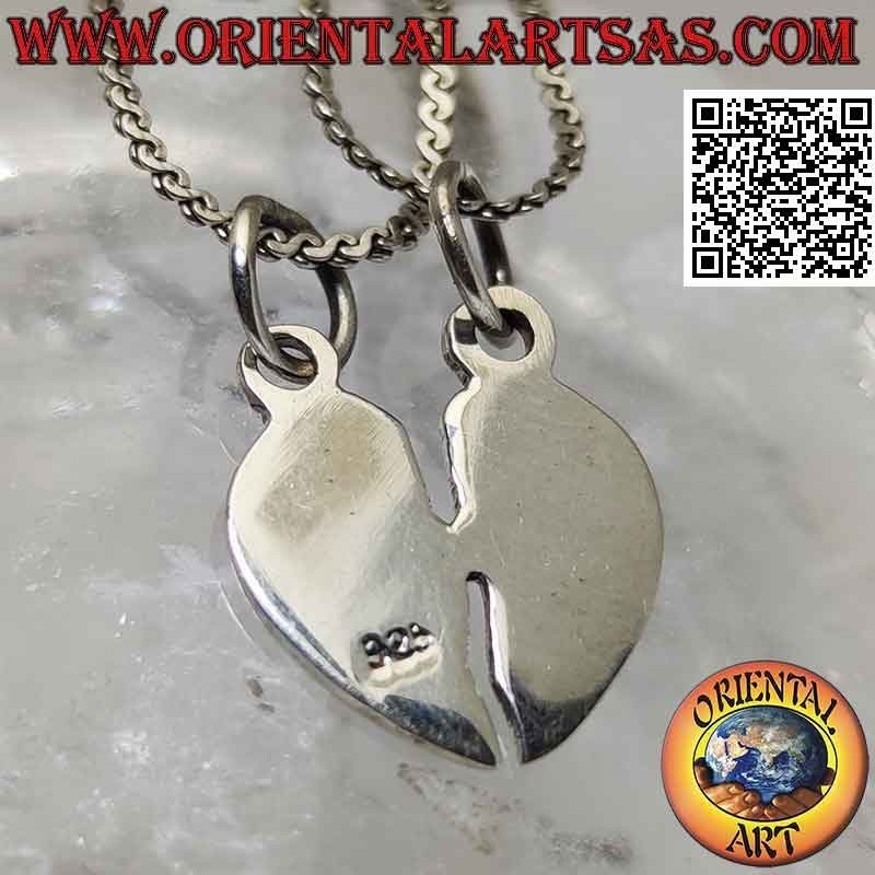 Pendentif double en argent, plat "sweet half" coeur brisé lisse