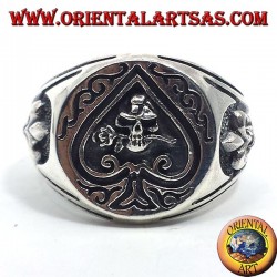 Silber Ring Ace of spades Schädel mit Rose im Mund