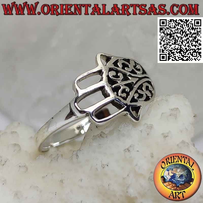 Bague en argent avec main horizontale perforée de Fatima