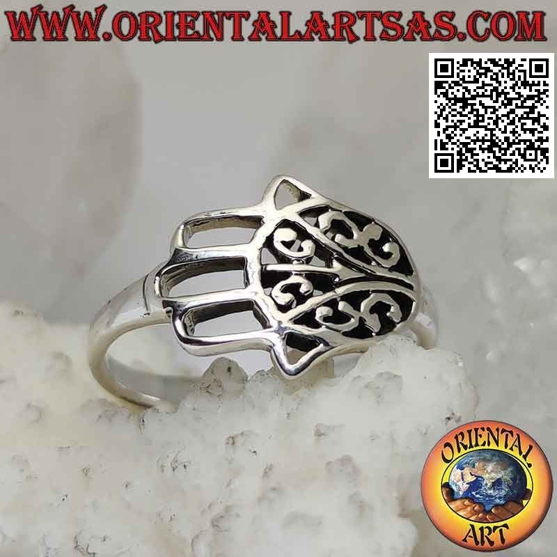 Silberring mit perforierter horizontaler Hand von Fatima