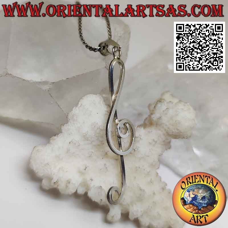 Silver pendant, treble clef or elongated g clef