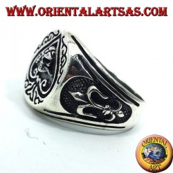silver ring Ace of spades skull with rose in mouth