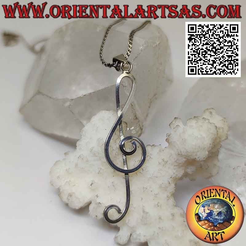 Pendentif en argent, clé de sol ou clé de sol allongée