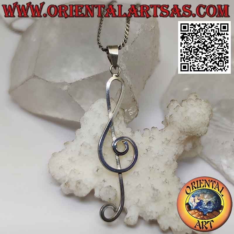 Pendentif en argent, clé de sol ou clé de sol allongée