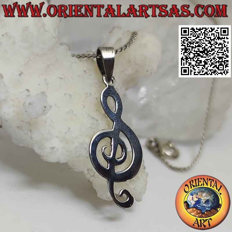 Silver pendant, treble clef or flat thick g clef