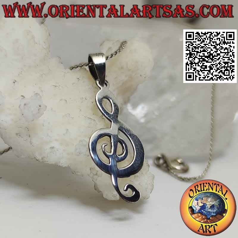 Silver pendant, treble clef or flat thick g clef
