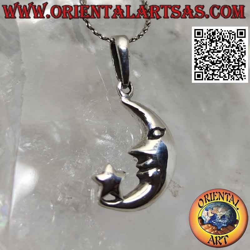 Colgante de plata, media luna con estrella en la punta