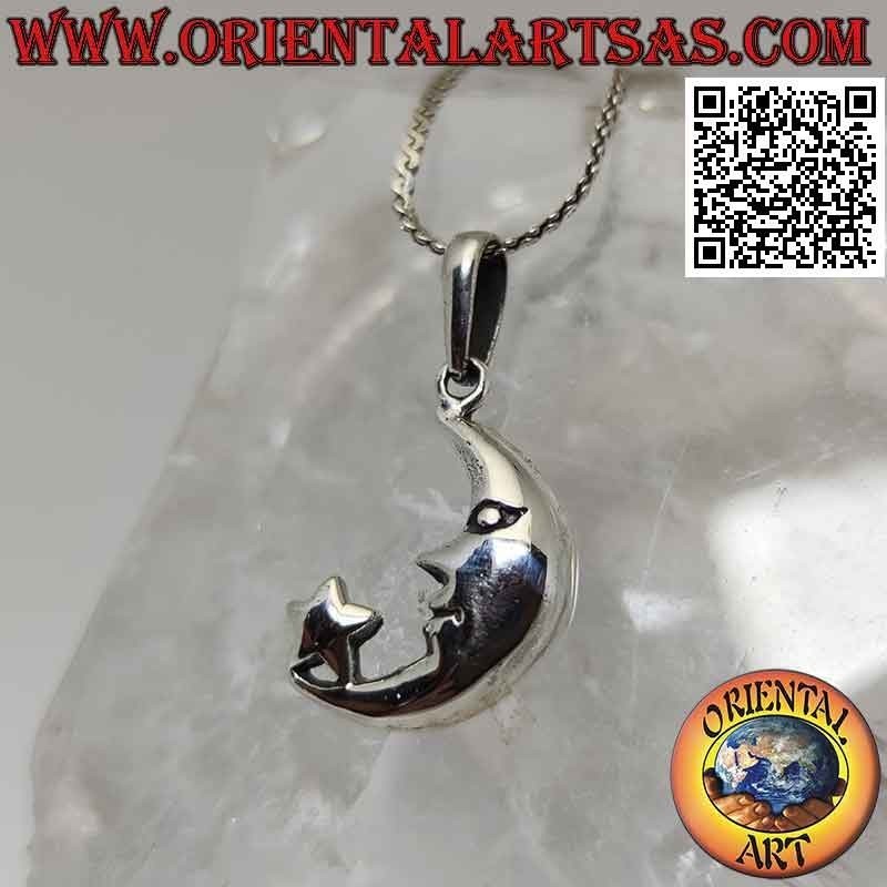 Pendentif en argent, croissant avec étoile à la pointe
