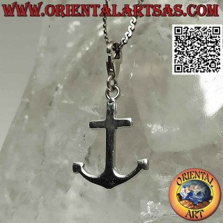 Silver pendant, smooth flat anchor with snap hook