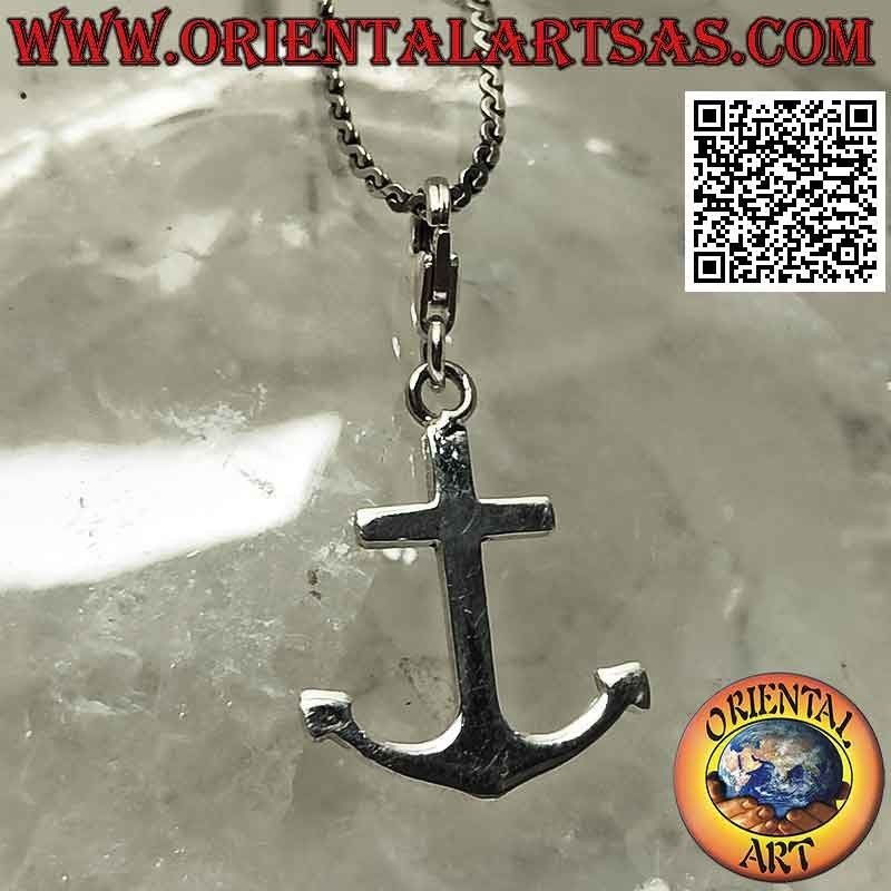Silver pendant, smooth flat anchor with snap hook