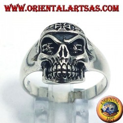 silver ring, biker skull with iron cross