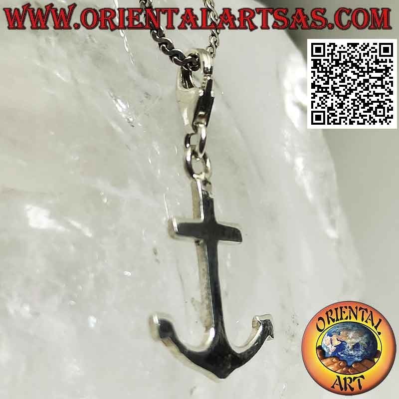 Silver pendant, smooth flat anchor with snap hook