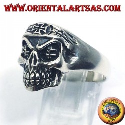 Silber Ring Biker Schädel mit Eisernem Kreuz
