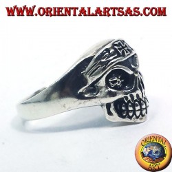 silver ring, biker skull with iron cross