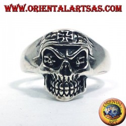 silver ring, biker skull with iron cross