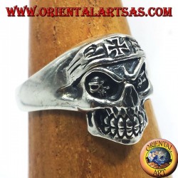 silver ring, biker skull with iron cross