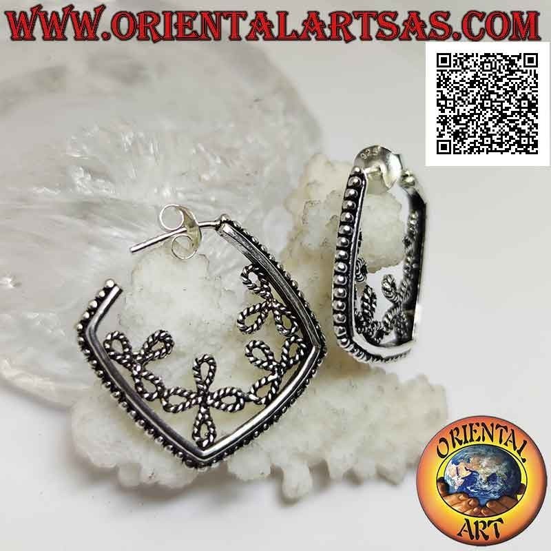 Pendientes de plata círculo cuadrado con bolas y círculos interiores (cierre de mariposa)
