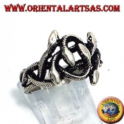 Silver ring, knot of six snakes