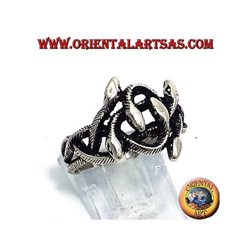 Silver ring, knot of six snakes