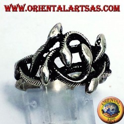 Silver ring, knot of six snakes