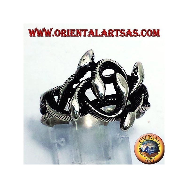 Bague en argent, noeud de six serpents