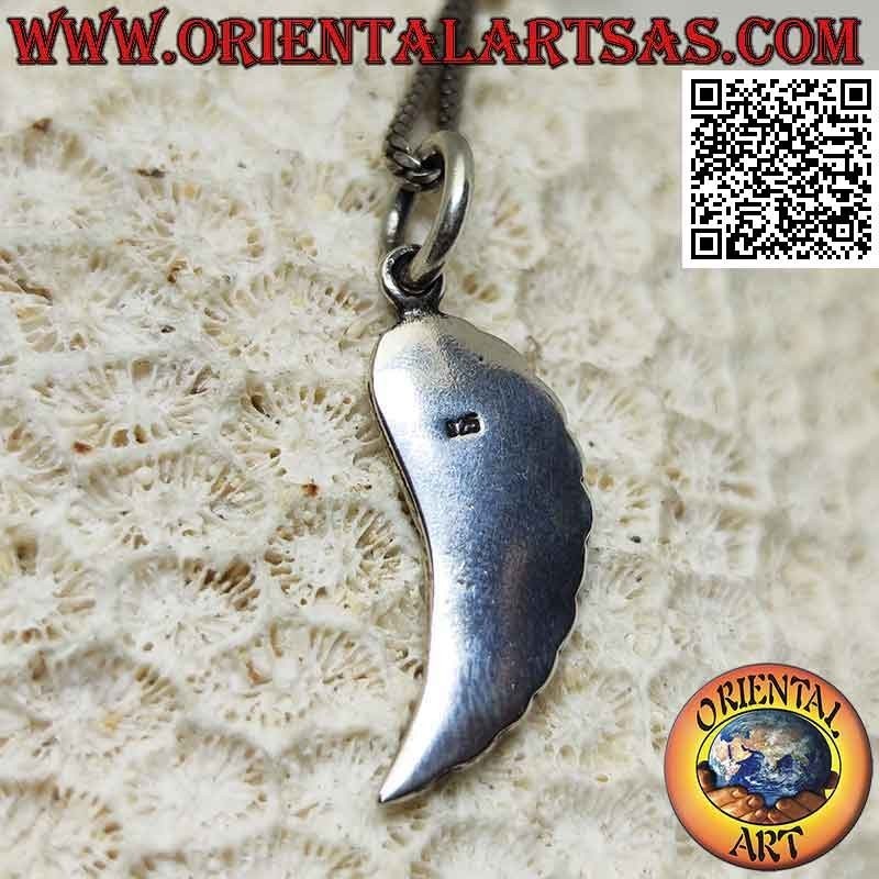 Silver pendant, angel wing with rounded relief wings