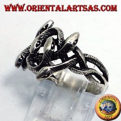 Silver ring, knot of six snakes