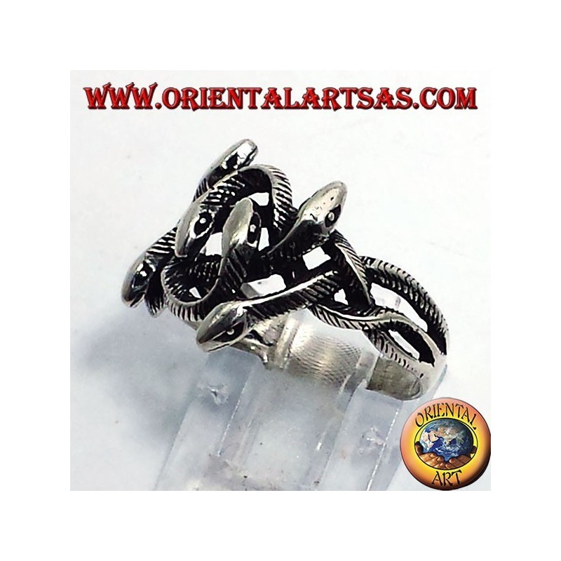 Bague en argent, noeud de six serpents