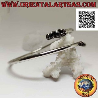 Rigid bracelet in 925 ‰ silver from smooth tubular forearm with dragon head and tail