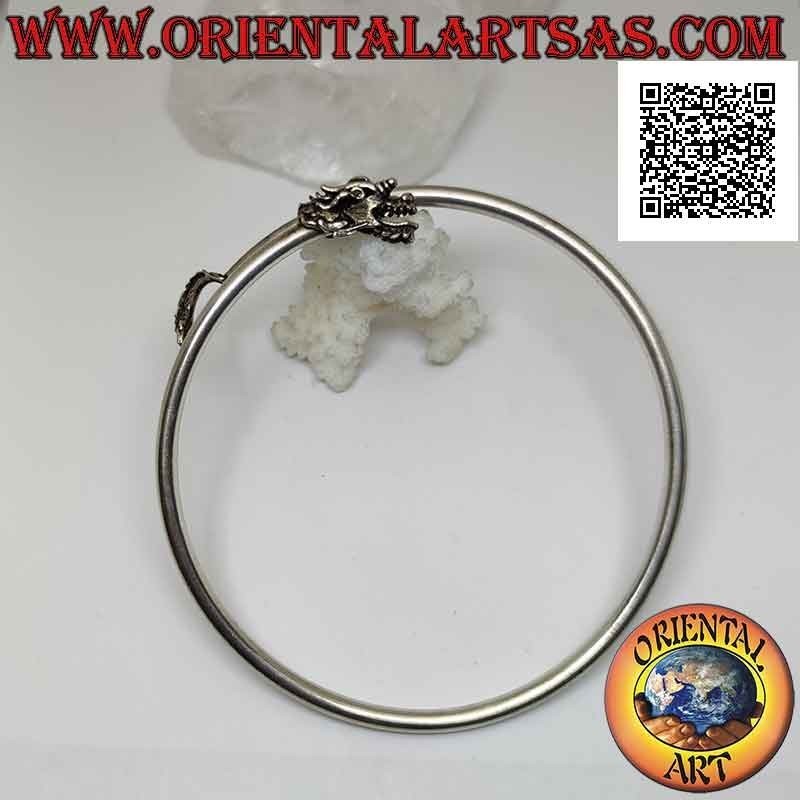 Rigid bracelet in 925 ‰ silver from smooth tubular forearm with dragon head and tail