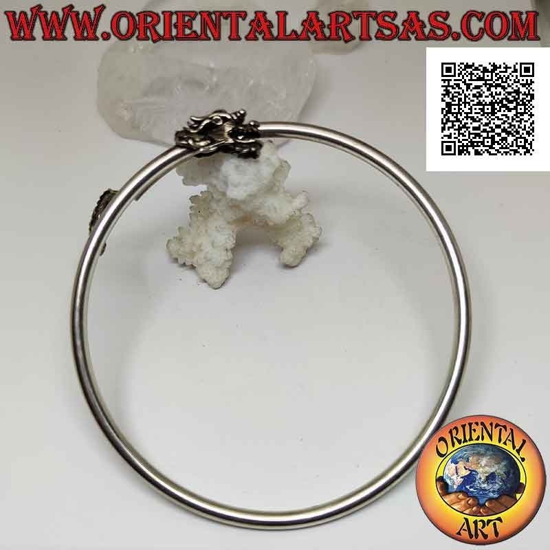 Bracciale rigido in argento 925‰ da avambraccio tubolare liscio con testa e coda di drago