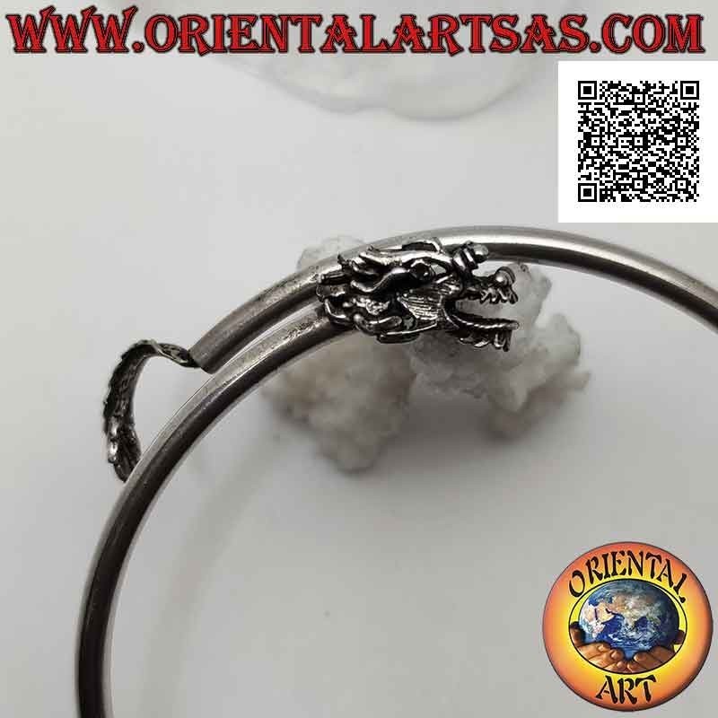 Rigid bracelet in 925 ‰ silver from smooth tubular forearm with dragon head and tail