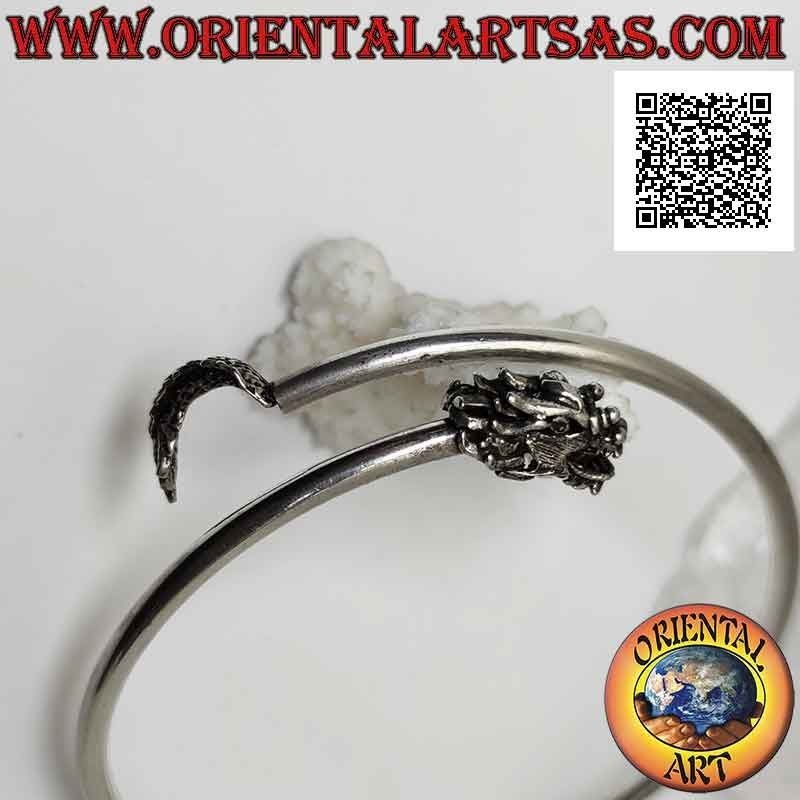 Bracelet rigide en argent 925 ‰ d'avant-bras tubulaire lisse avec tête et queue de dragon