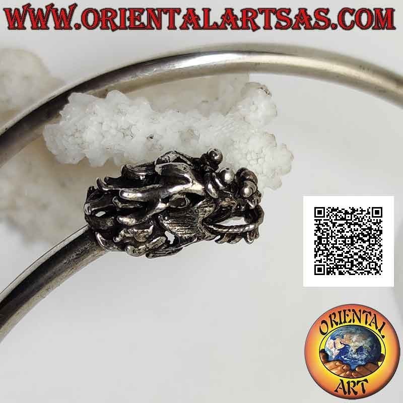 Rigid bracelet in 925 ‰ silver from smooth tubular forearm with dragon head and tail