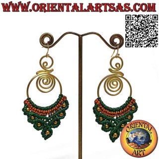 Handmade baroque earrings in golden brass and macramé technique