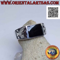Silver ring with horizontal...