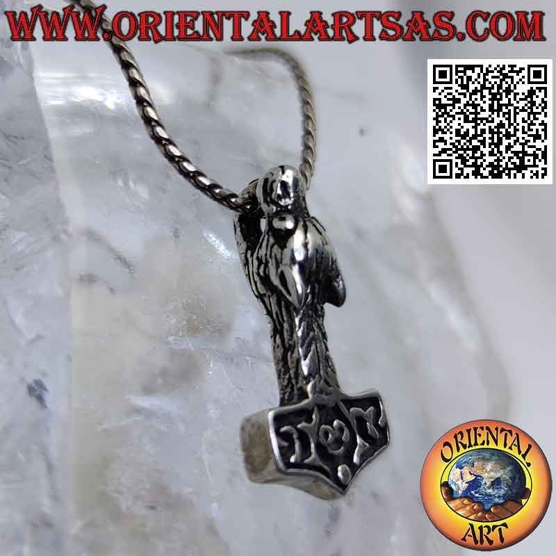 Silver pendant, Thor's hammer with wolf's head on the handle