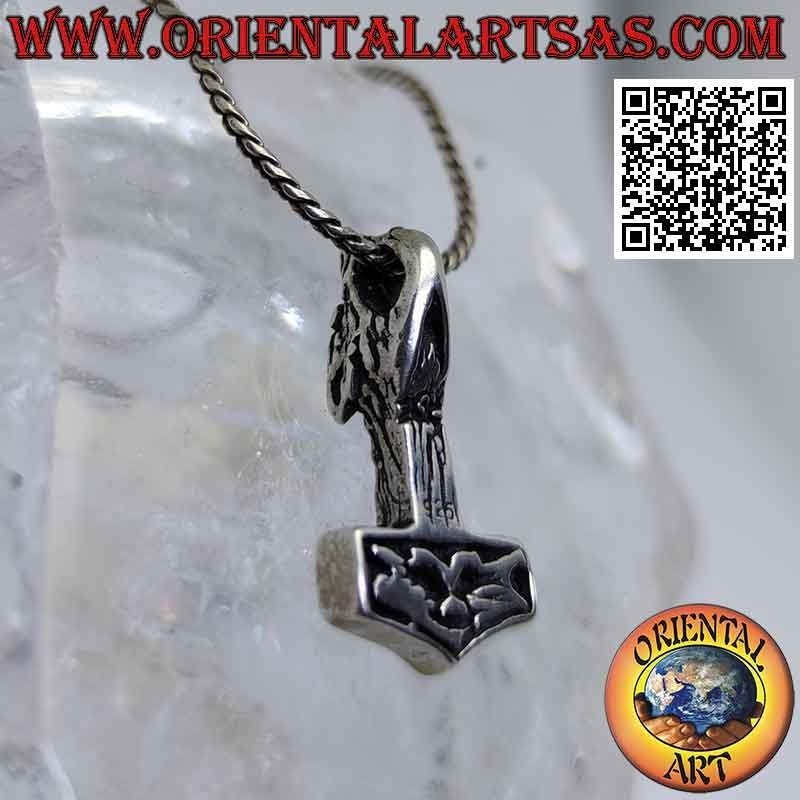 Silver pendant, Thor's hammer with wolf's head on the handle