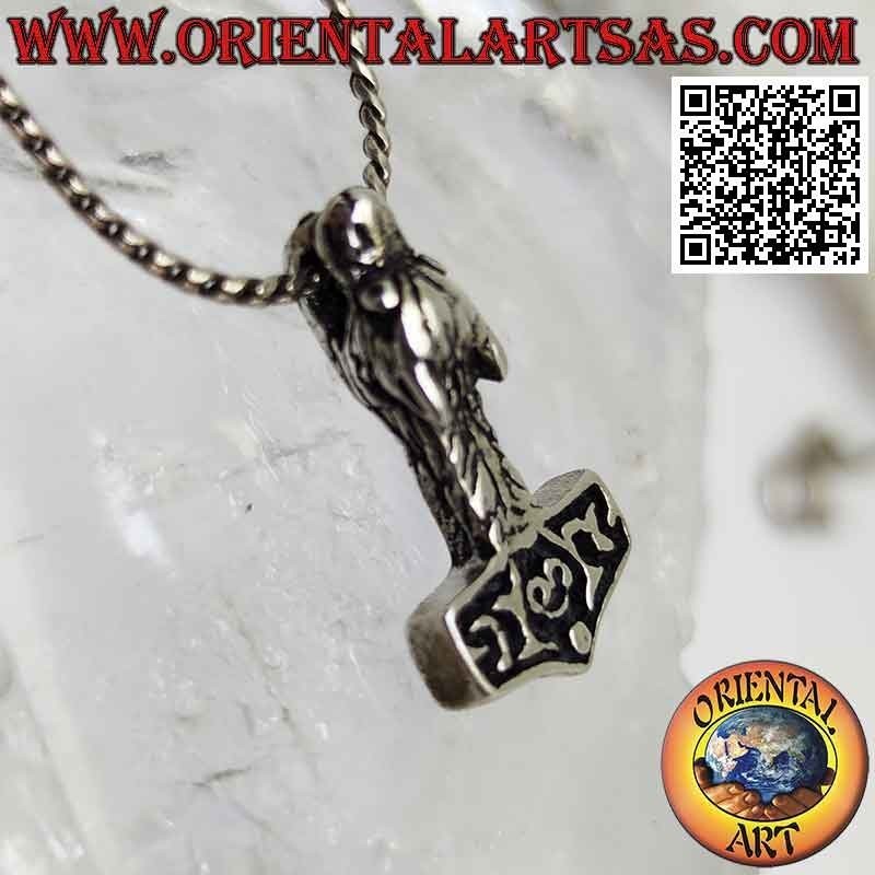 Pendentif en argent, marteau de Thor avec tête de loup sur le manche