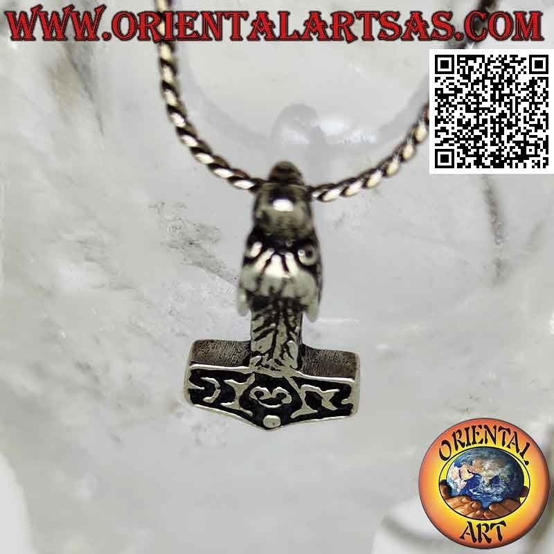 Silver pendant, Thor's hammer with wolf's head on the handle