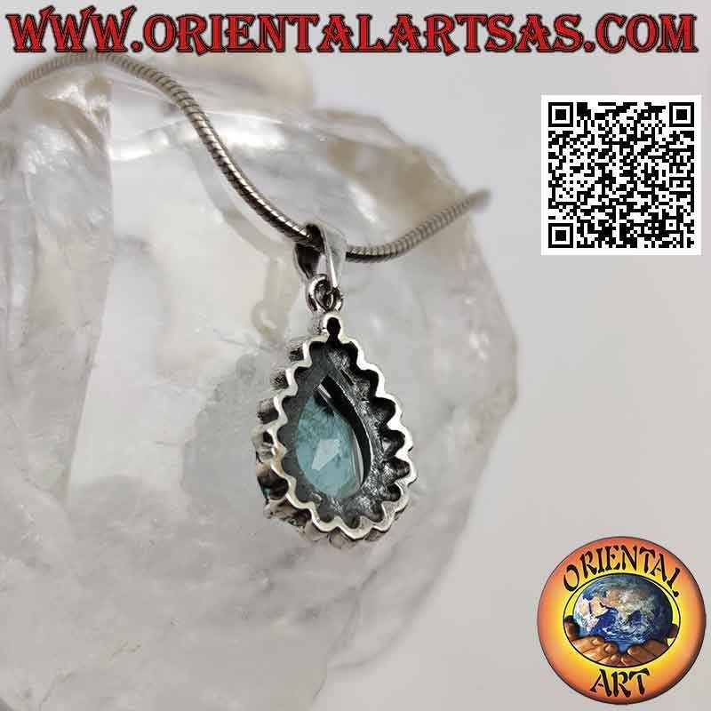 Ciondolo in argento con topazio blu a goccia incastonato contornata di marcassite
