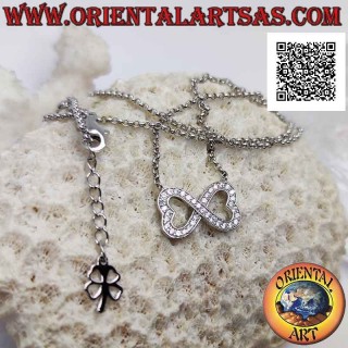 925 ‰ silver chain necklace with infinity of two mirrored hearts studded with marcasite
