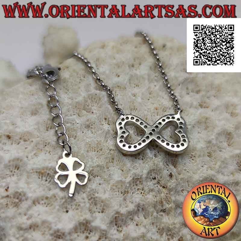 925 ‰ silver chain necklace with infinity of two mirrored hearts studded with marcasite
