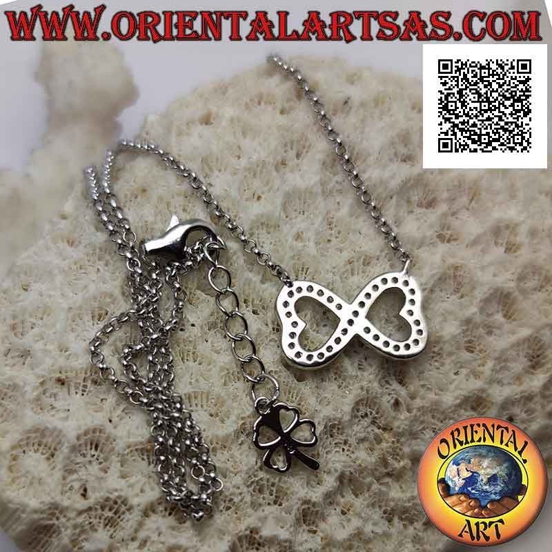 925 ‰ silver chain necklace with infinity of two mirrored hearts studded with marcasite