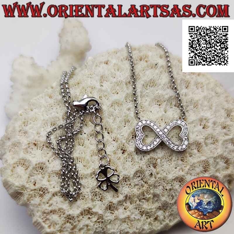 Collana in argento 925 ‰ a catenina con infinito di due cuori a specchio tempestati di marcassite